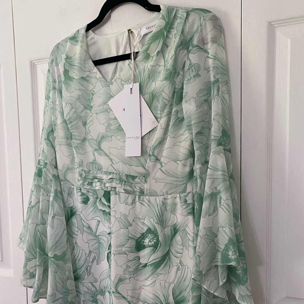 NWT ANONYME Designers Italy Floral Green Leaf Pantsuit IT 42 US Size 6 - Picture 5 of 16